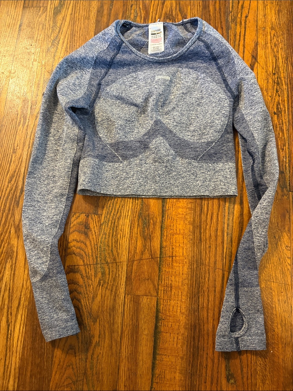 🎉Gymshark Blue Heather Seamless Long-Sleeve Keyhole Back Crop Top!